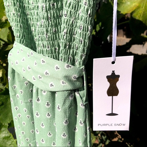 Purple Snow matcha, shirred, ruffle-strap jumpsuit - Picture 5 of 9